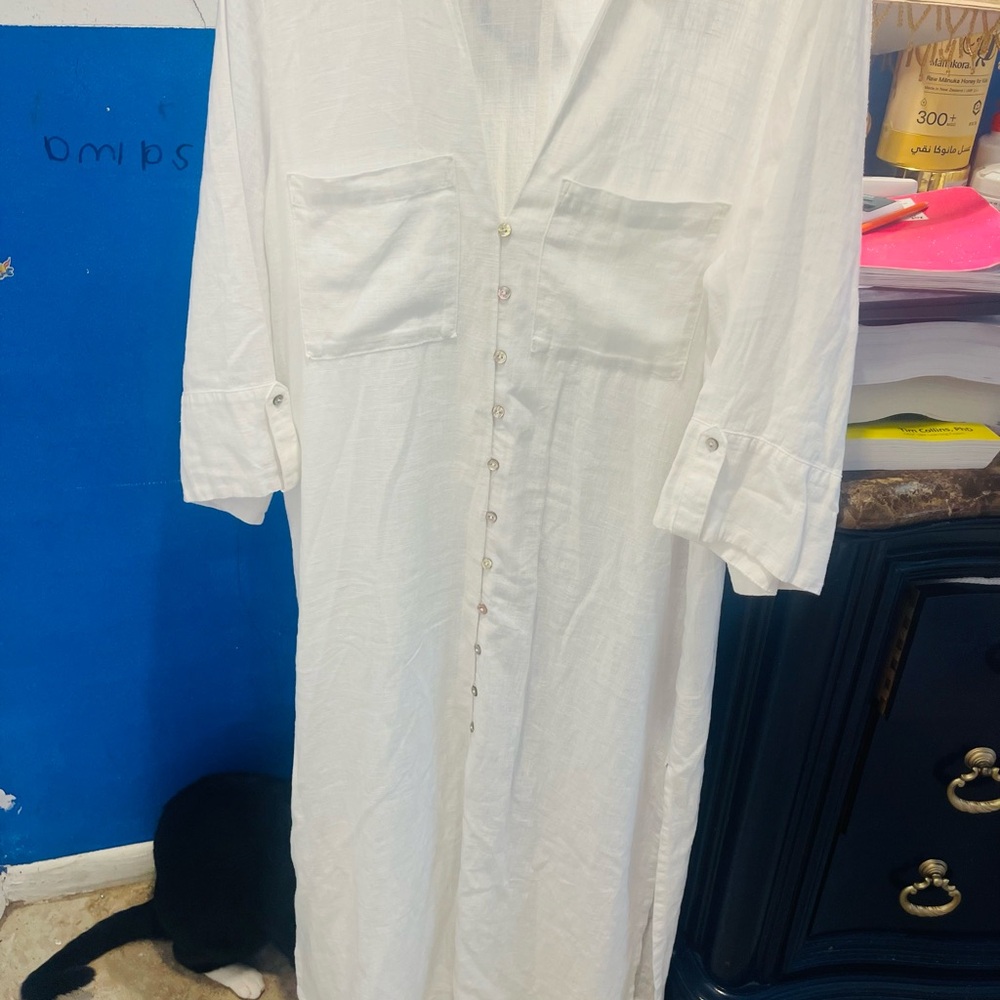 Zara Crisp White Collared Shirt Dress